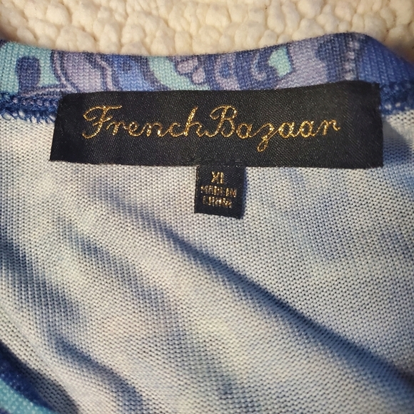 French Bazaar Tunic Top Womens XL Blue Flowy Studded Beads Asymmetric Hem - Picture 5 of 8